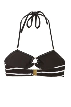 Quiz Black Stripe Crinkle Bikini Top New