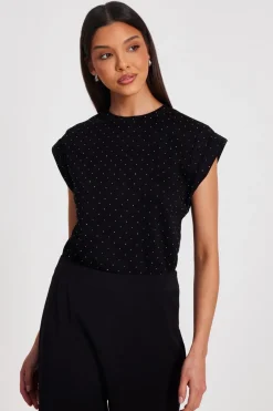 Quiz Stud Detail Top Black Outlet