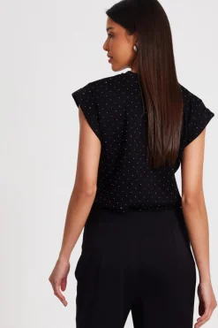 Quiz Stud Detail Top Black Outlet