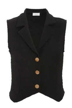 Quiz Black Textured Button Down Sleeveless Waistcoat Outlet