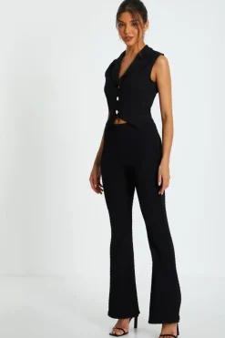 Quiz Black Textured Button Down Sleeveless Waistcoat Outlet