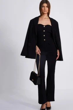 Quiz Black Textured Button Front Top Discount