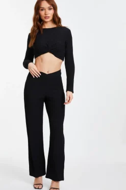 Quiz Textured Knot Front Crop Top Black Sale