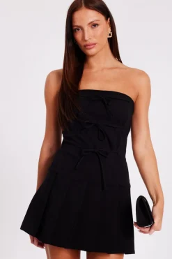 Quiz Tie Front Mini Dress Black Sale