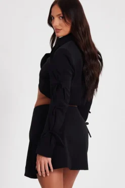 Quiz Tie Sleeve Cropped Blazer Black Best