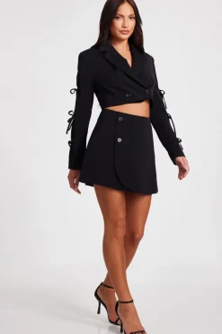 Quiz Tie Sleeve Cropped Blazer Black Best