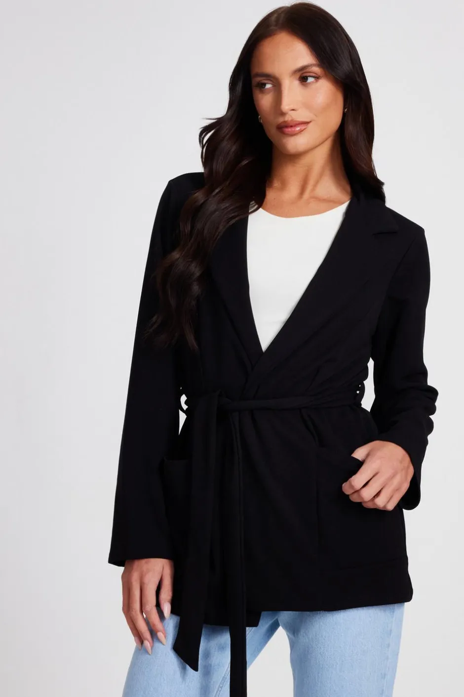 Quiz Tie Waist Blazer Black Sale