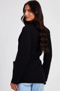 Quiz Tie Waist Blazer Black Sale