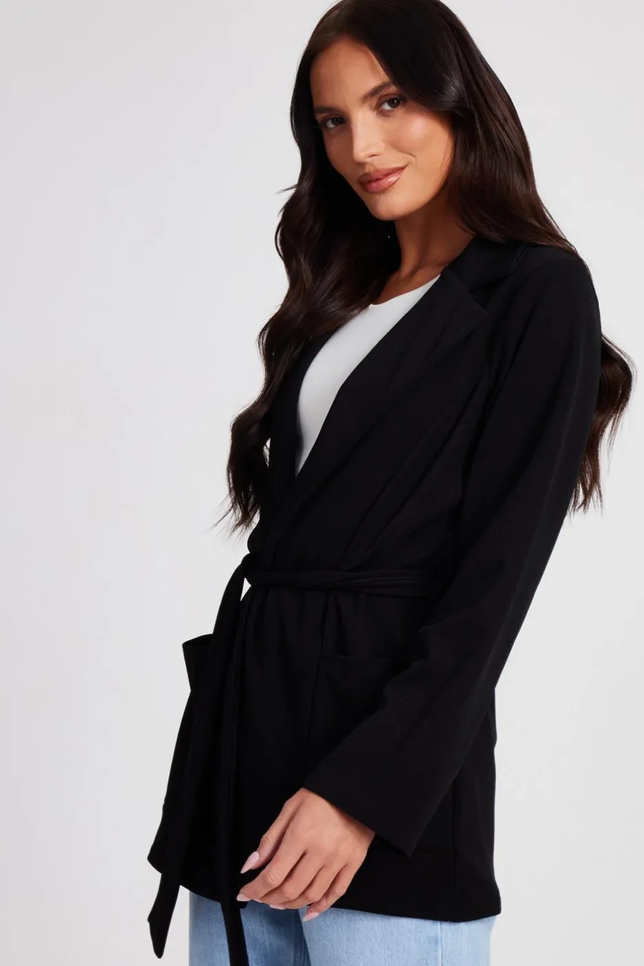 Quiz Tie Waist Blazer Black Sale