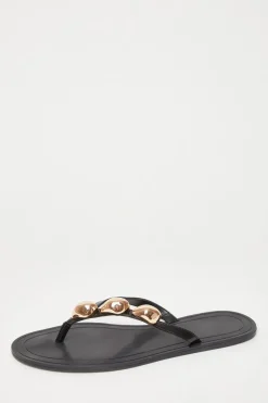 Quiz Toe Thong Flat Sandals Black Clearance