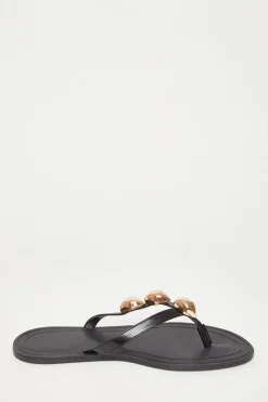 Quiz Toe Thong Flat Sandals Black Clearance