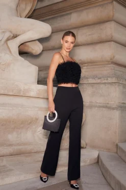 Quiz Black Tulle Ruffle Crop Top Discount