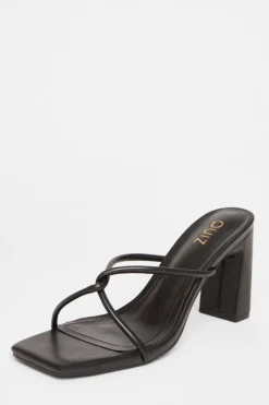 Quiz Twist Front Strappy Block Heels Black Clearance
