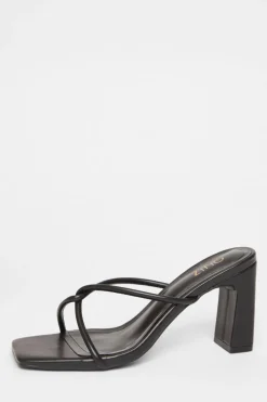 Quiz Twist Front Strappy Block Heels Black Clearance