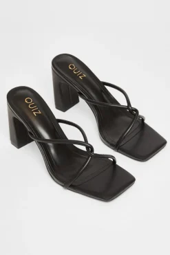 Quiz Twist Front Strappy Block Heels Black Clearance