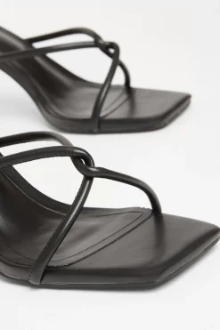 Quiz Twist Front Strappy Block Heels Black Clearance