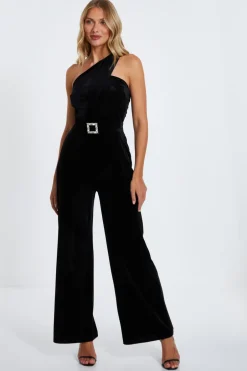 Quiz Black Velvet Asymmetric Jumpsuit Sale