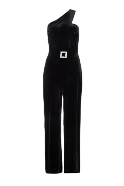 Quiz Black Velvet Asymmetric Jumpsuit Sale