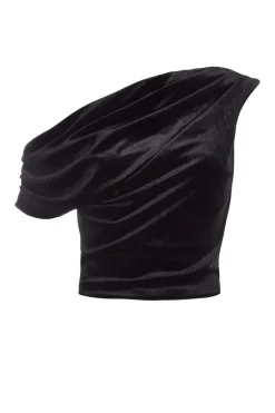 Quiz Velvet Asymmetric Top Black Clearance