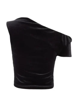 Quiz Velvet Asymmetric Top Black Clearance