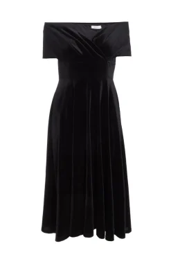 Quiz Black Velvet Bardot Midi Dress Sale