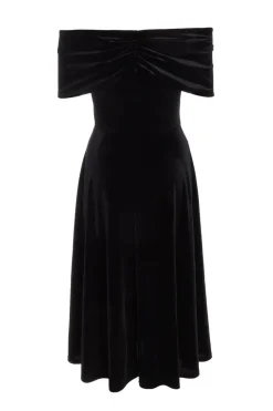 Quiz Black Velvet Bardot Midi Dress Sale