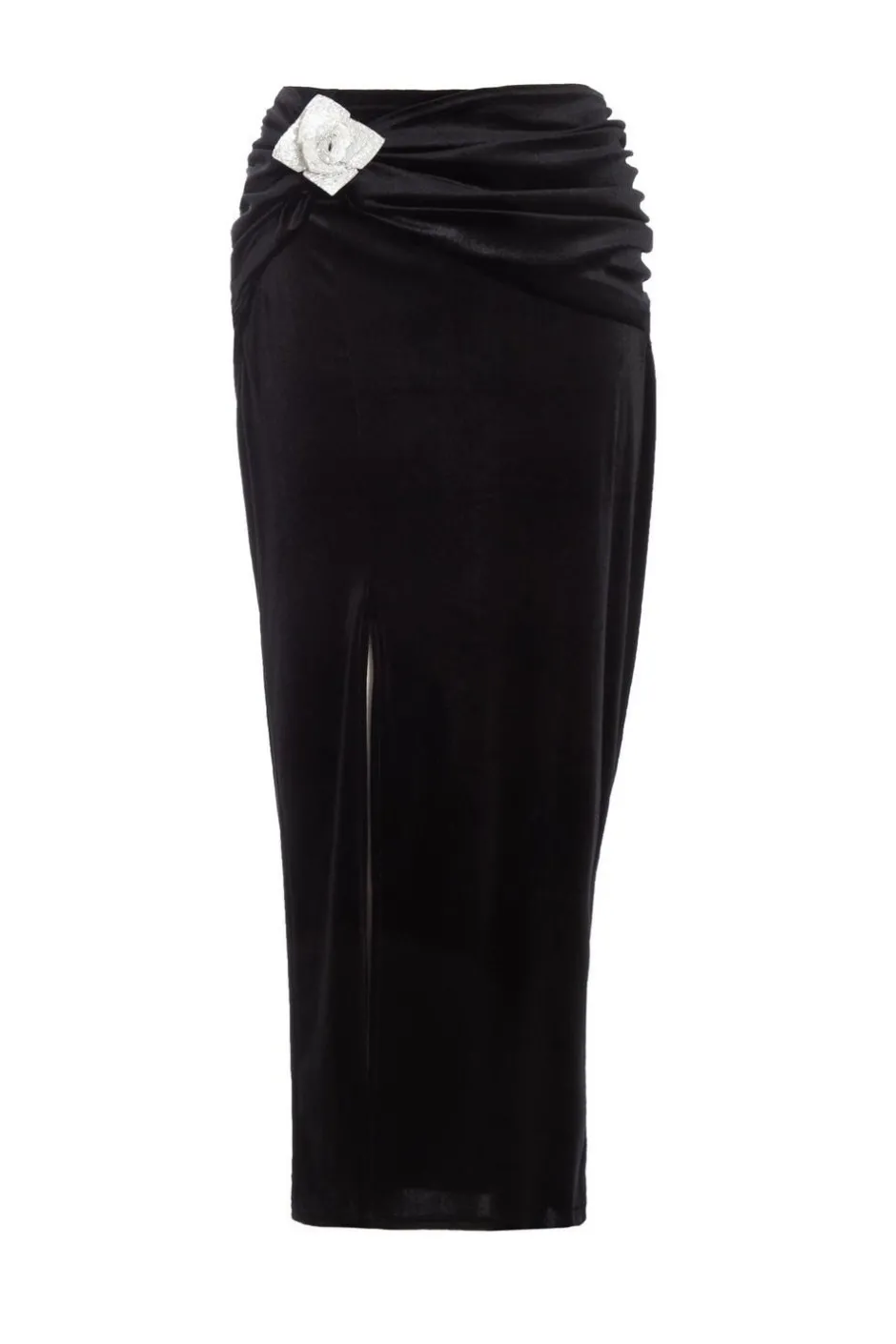 Quiz Black Velvet Corsage Maxi Skirt New