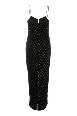 Quiz Black Velvet Diamante Midi Dress Hot