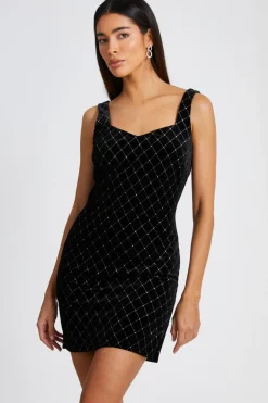 Quiz Black Velvet Diamante Mini Dress Online