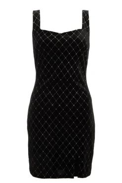 Quiz Black Velvet Diamante Mini Dress Online