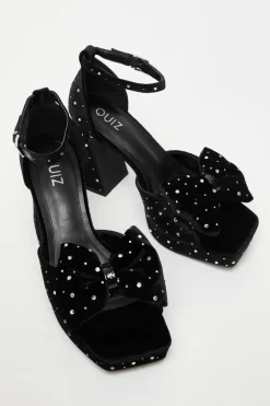 Quiz Black Velvet Diamante Platform Heeled Sandals Outlet