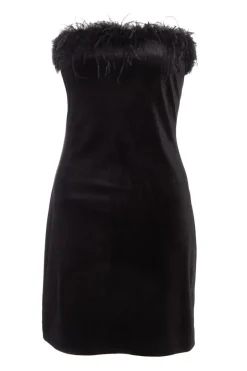 Quiz Black Velvet Feather Trim Mini Dress Online