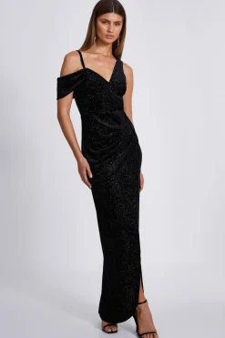 Quiz Black Velvet Glitter Maxi Dress