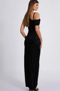 Quiz Black Velvet Glitter Maxi Dress