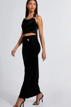 Quiz Black Velvet Halter Crop Top Best