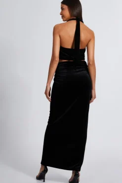 Quiz Black Velvet Maxi Skirt Sale