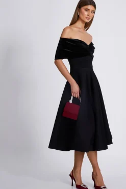 Quiz Black Velvet Neckline Skater Dress