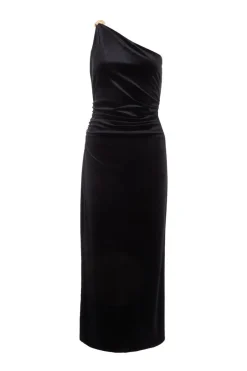 Quiz Velvet One Shoulder Midaxi Dress Black Clearance