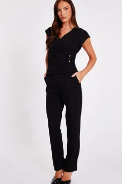 Quiz Black V-Neck Wrap Top New