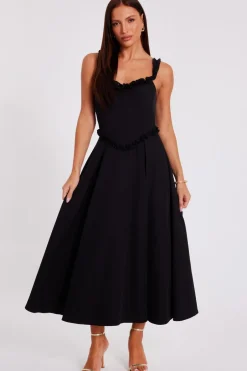 Quiz Black Woven Corset Midaxi Dress Clearance