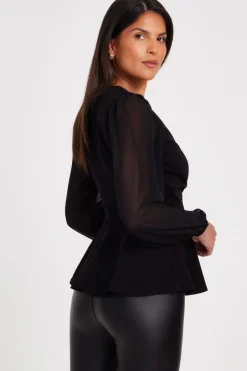 Quiz Black Wrap Front Buckle Top