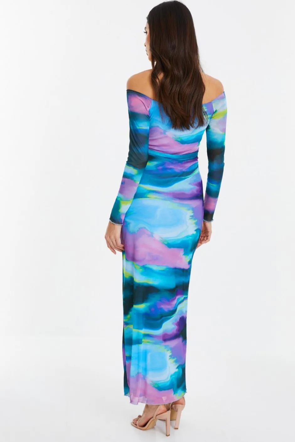 Quiz Blue Abstract Print Mesh Midaxi Dress