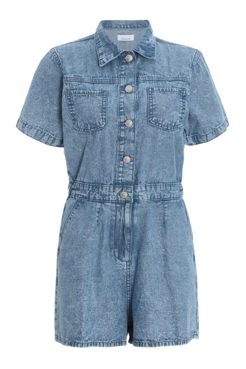 Quiz Blue Acid Wash Denim Playsuit Online