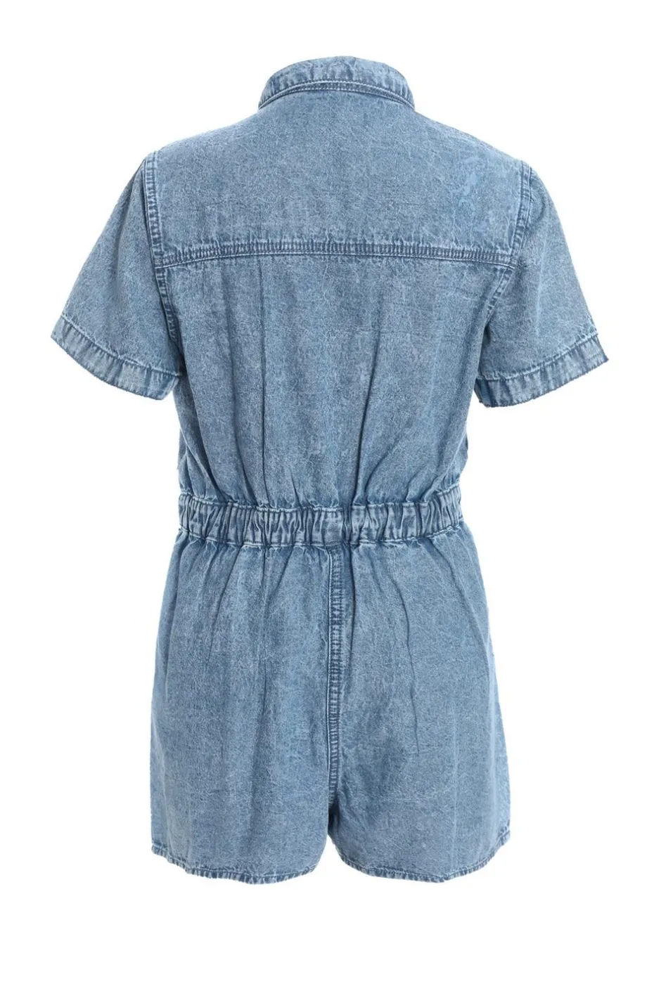 Quiz Blue Acid Wash Denim Playsuit Online