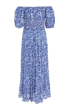 Quiz Blue Animal Print Bardot Midi Dress Hot
