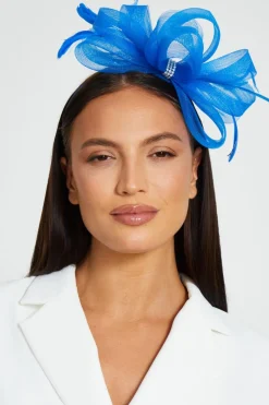 Quiz Bow Diamante Headband Fascinator Blue Hot