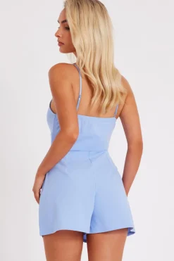 Quiz Bow Front Playsuit Blue Outlet