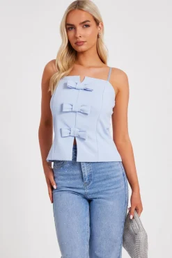 Quiz Bow Front Strappy Top Blue