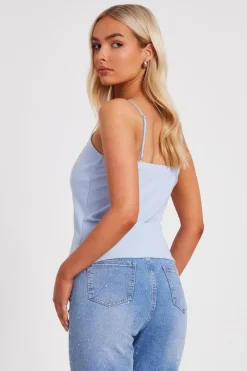 Quiz Bow Front Strappy Top Blue