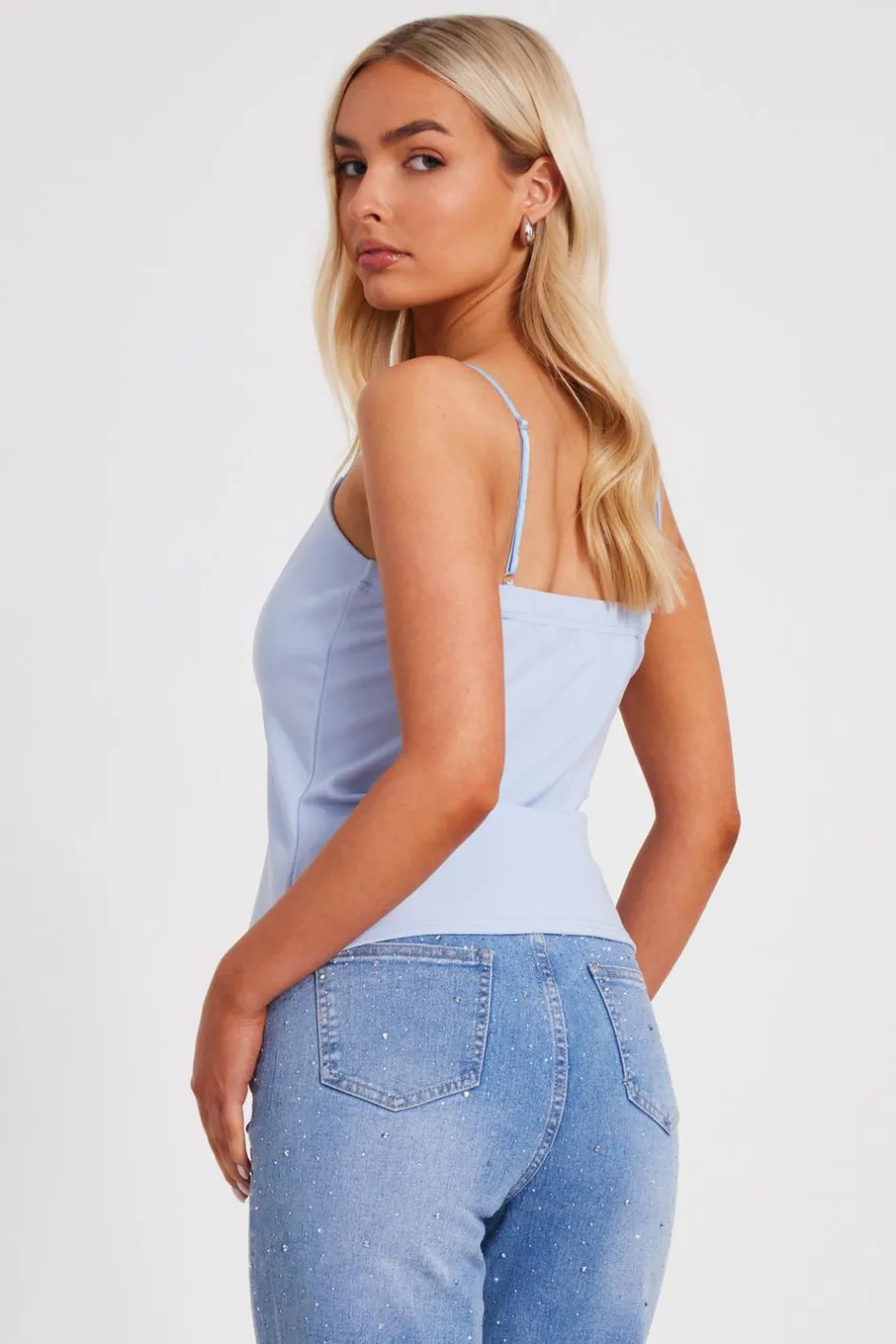 Quiz Bow Front Strappy Top Blue